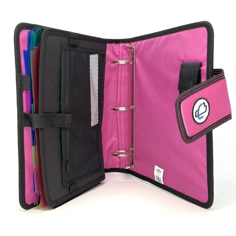 Case-It “The Open Tab” 2” Three Ring Binder Blue & White Chevron w/Pink New NWT
